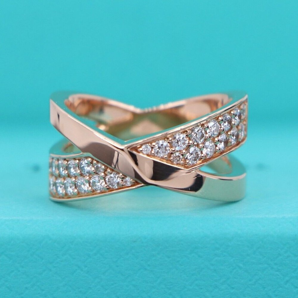 20886 Tiffany & Co. 18k Rose Gold Double Pave Diamond Atlas X Wide Ring Band